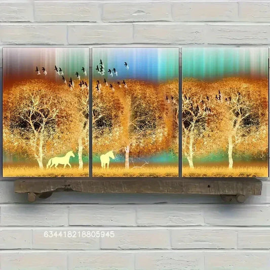 3pcs Landscape art deco poster, animal horse, Metal Print Ready to Hang Art