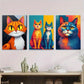 3pcs Colorful Cat Vibrant Animal Paintings Wall Art Set Canvas Framed 40x60cm - High Quality Print 100% Australian Made Wall Canvas Ready to Hang