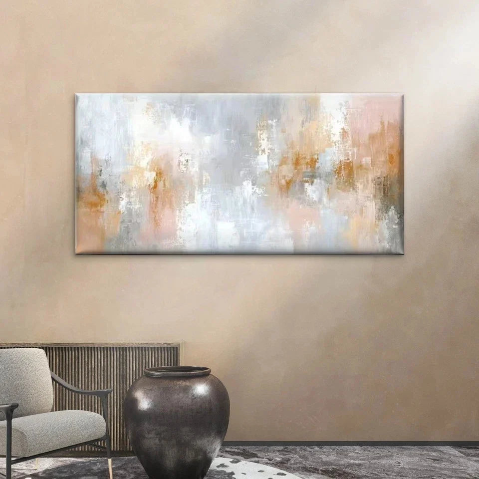 Abstract Orange & White Canvas Office Home Room Framed 80x45cm
