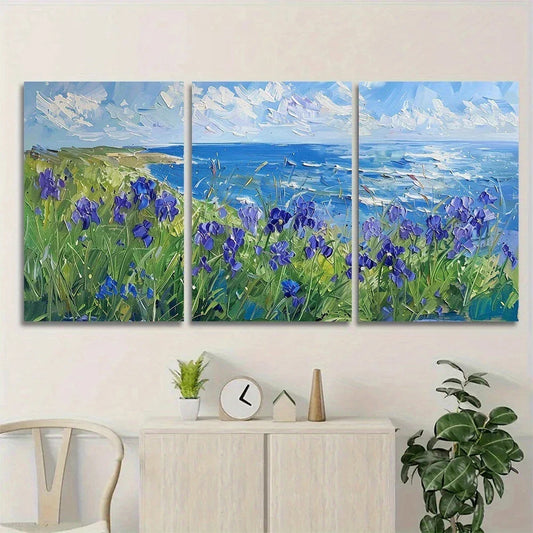 3pcs Flower and Seascape Paintings Metal Print Ready to Hang Art