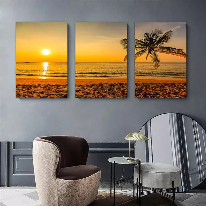 3pcs Beach Sunset Canvas Framed 40x60cm - High Quality Print 100% Australian Made Wall Canvas Ready to Hang