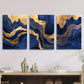 3pcs Abstract wavy blue marble and gold gilt  Metal Print Ready to Hang Art