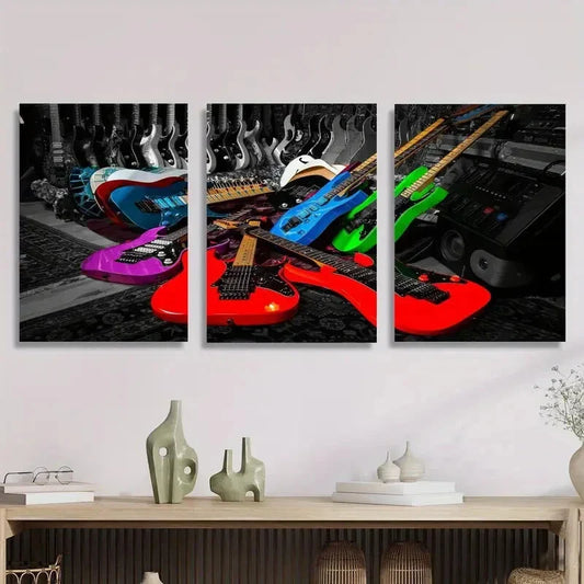 3pcs Modern Musical Themed, Guitar Artwork Metal Print Ready to Hang Art