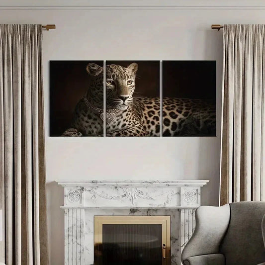 3pcs Leopard Luxurious Heart Necklace Design Metal Print Ready to Hang Art