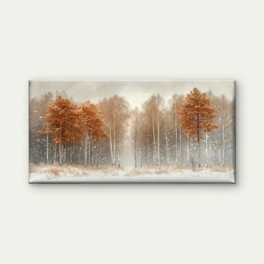 Snowy Forest Trees Decor Wall Art Canvas Office Home Room Framed 80x45cm