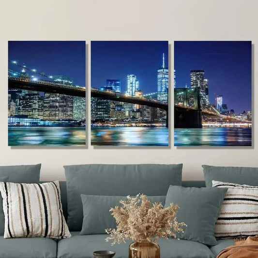 3pcs Artworks Featuring a Nighttime Cityscape Metal Print Ready to Hang Art