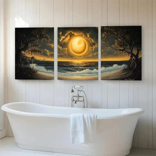 3pcs Dramatic Sunset Ocean Landscape Perfect Wall Art Set Canvas Framed 40x60cm - High Quality Print 100% Australian Made Wall Canvas Ready to Hang