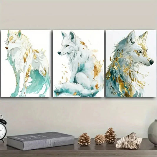 3pcs  Graceful white Wolf Art Painting Metal Print Ready to Hang Art