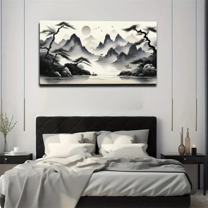 Chinese Landscape Wall Art Canvas Office Home Room Framed 80x45cm