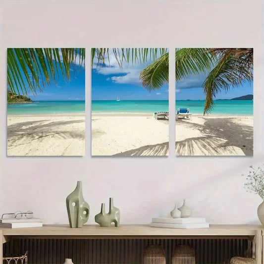 3pcs Beach Paradise Triptych Tropical Ocean Metal Print Ready to Hang Art