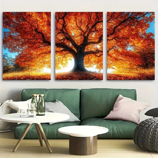 3pcs Giant Maple Tree with Fall Foliage Metal Print Ready to Hang Art