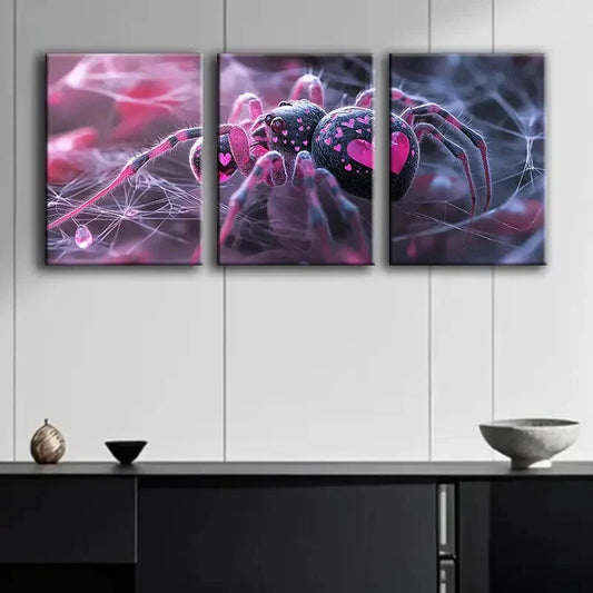 3pcs Pink and Black Spider Darkness Perfect Wall Art Set Canvas Framed 40x60cm - High Quality Print 100% Australian Made Wall Canvas Ready to Hang
