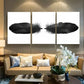 3pcs Black Feather Boho Minimalist Design Metal Print Ready to Hang Art