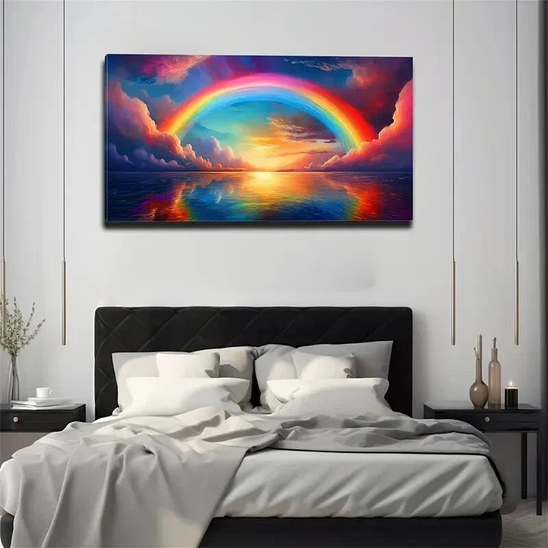 Vibrant Rainbow In The Sky Wall Art Canvas Office Home Room Framed 120x60cm