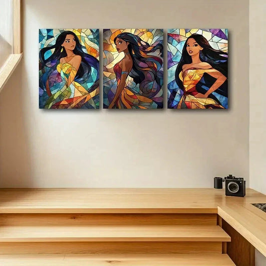 3pcs Princess with Colorful Background Design Metal Print Ready to Hang Art