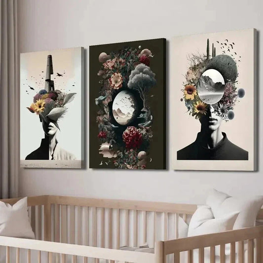 3pcs Head Portraits with Flower & Nature Wall Art Set Canvas Framed 40x60cm - High Quality Print 100% Australian Made Wall Canvas Ready to Hang