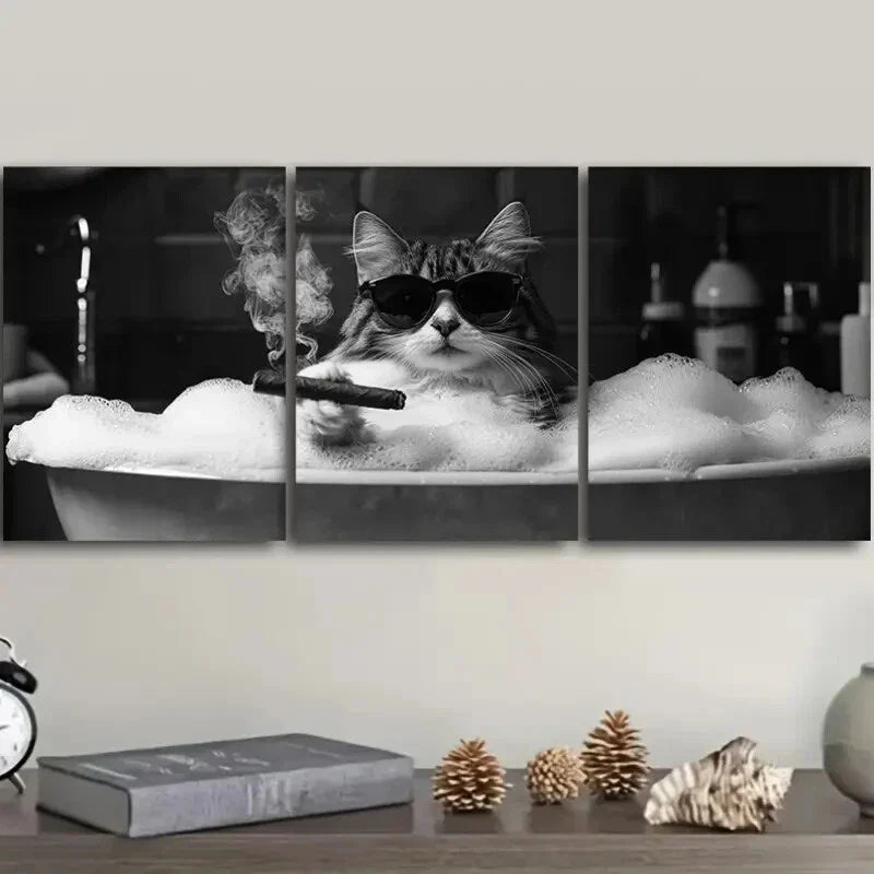 3pcs Gangster Brother Kitten  Wall Art Set Canvas Framed 40x60cm - High Quality Print 100% Australian Made Wall Canvas Ready to Hang