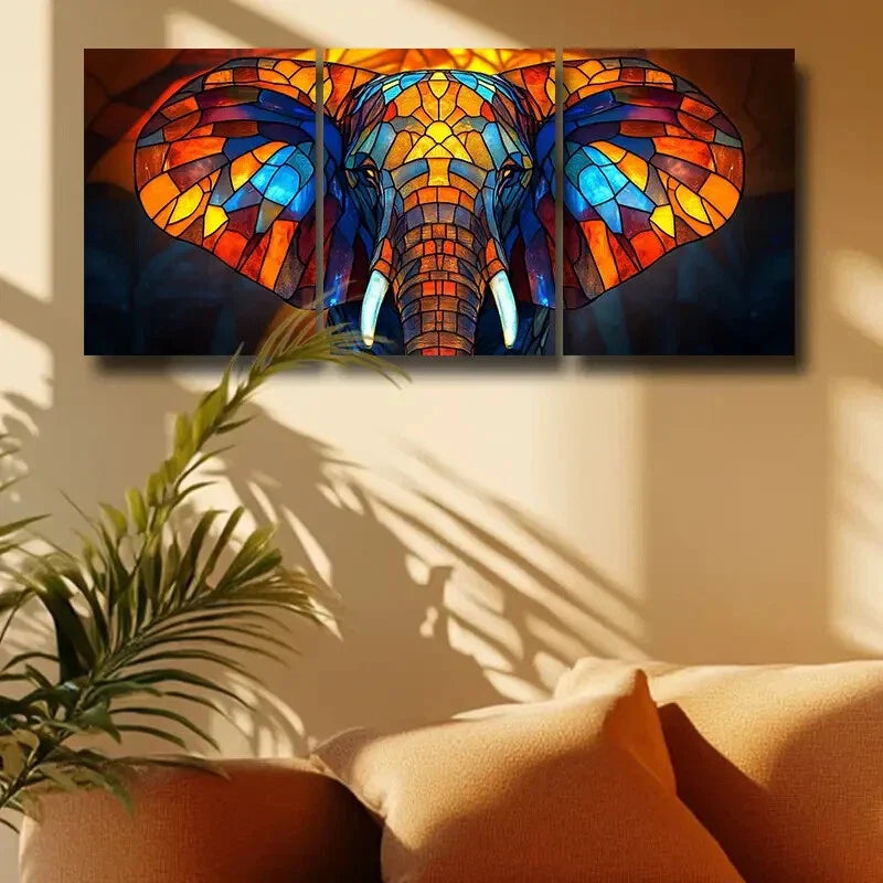 3pcs Spliced Elephant Design Metal Print Ready to Hang Art