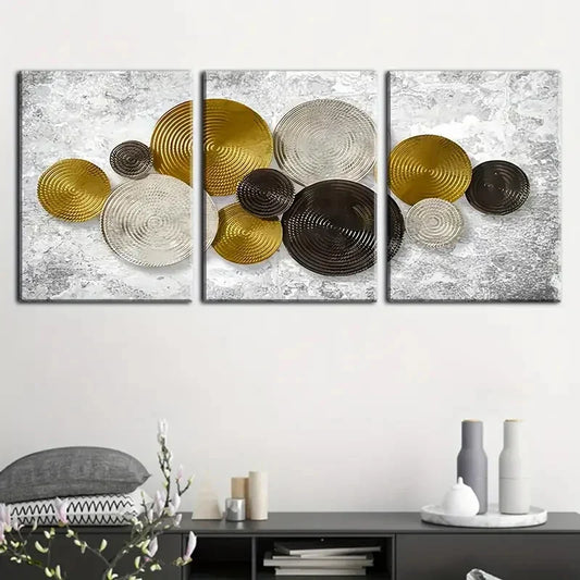 3pcs Golden & Black Geometric Patterns  Metal Print Ready to Hang Art