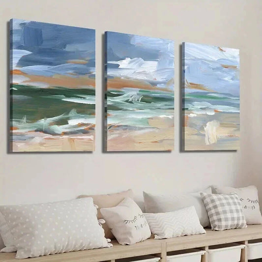 3pcs Abstract Beach Nautical Murals Landscape Wall Art Set Canvas Framed 40x60cm - High Quality Print 100% Australian Made Wall Canvas Ready to Hang