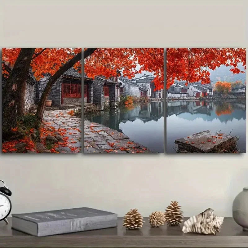 3pcs Jiangnan, ancient town Wall Art Set Canvas Framed 40x60cm - High Quality Print 100% Australian Made Wall Canvas Ready to Hang