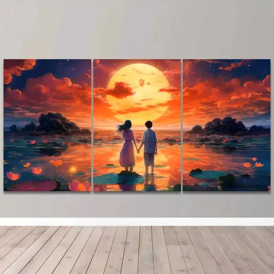 3pcs You and I watch the sunset, love, Metal Print Ready to Hang Art