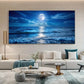 Abstract Blue Ocean Moon wall canvas office home room framed 120x60cm