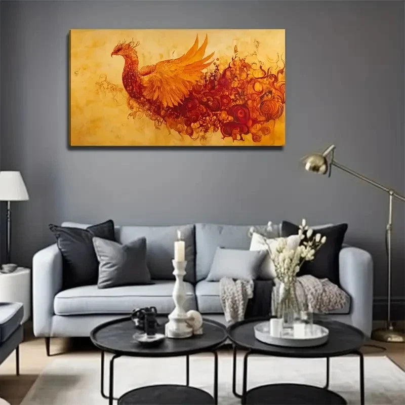 A Phoenix Bird Wall Art Canvas Office Home Room Framed 120x60cm