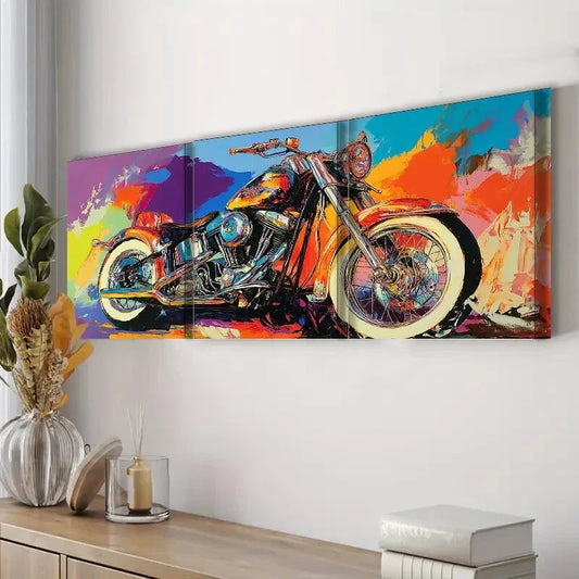 3pcs Vibrant Motorcycle Modern Oil High-Quality Wall Art Set Canvas Framed 40x60cm - High Quality Print 100% Australian Made Wall Canvas Ready to Hang
