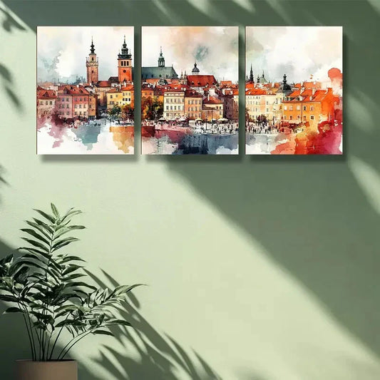 3pcs   Watercolor Painting of Warsaw, Poland  Metal Print Ready to Hang Art