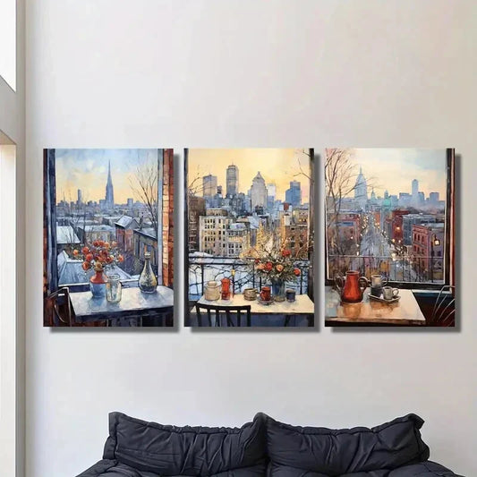 3pcs Chicago winter cityscape, impressionistic Metal Print Ready to Hang Art