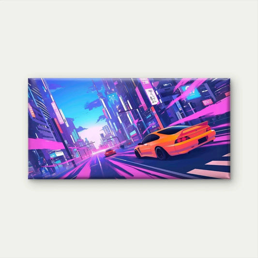 Cyberpunk Synthwave-Style City Wall Art Canvas Office Home Room Framed 80x45cm