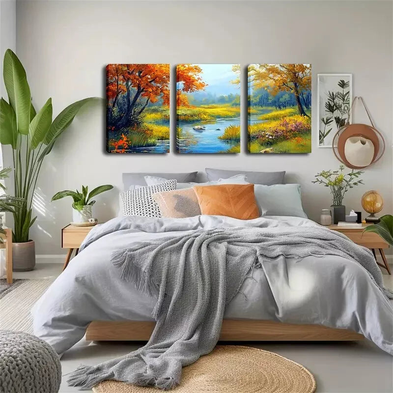 3pcs Tranquil Stream, Hot,, Wall Art Set Canvas Framed 40x60cm - High Quality Print 100% Australian Made Wall Canvas Ready to Hang