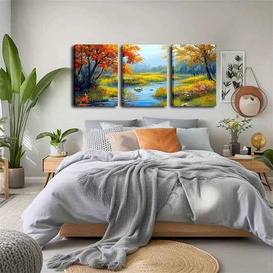 3pcs Tranquil Stream, Hot,, Wall Art Set Canvas Framed 40x60cm - High Quality Print 100% Australian Made Wall Canvas Ready to Hang