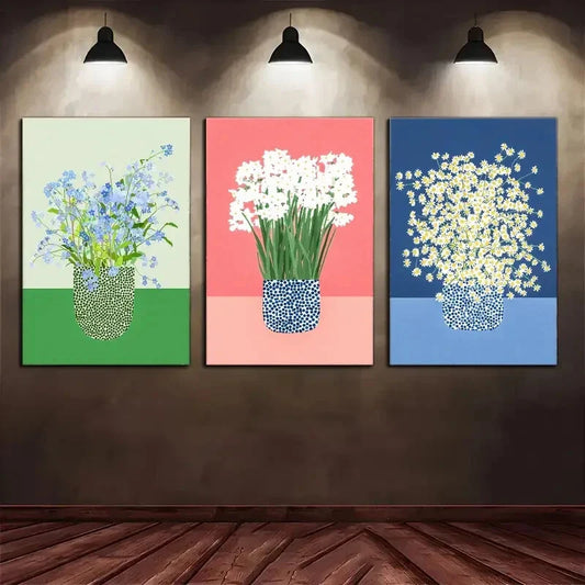 3pcs  Floral Canvas Artwork  Metal Print Ready to Hang Art
