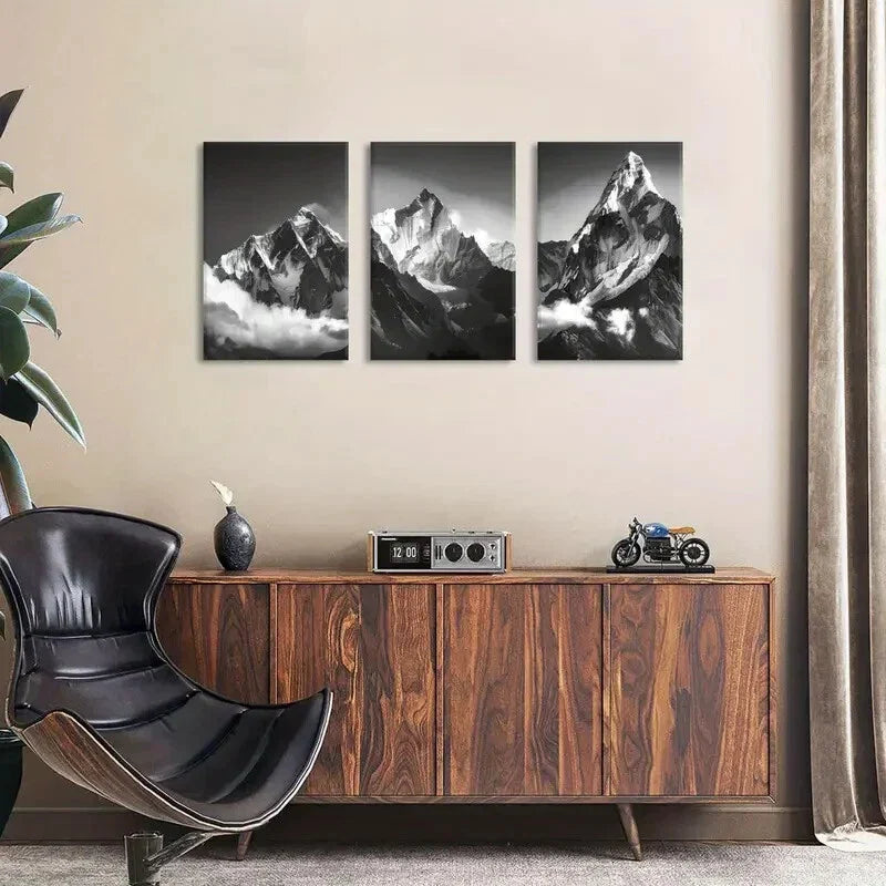 3pcs Black and White Landscape Metal Print Ready to Hang Art