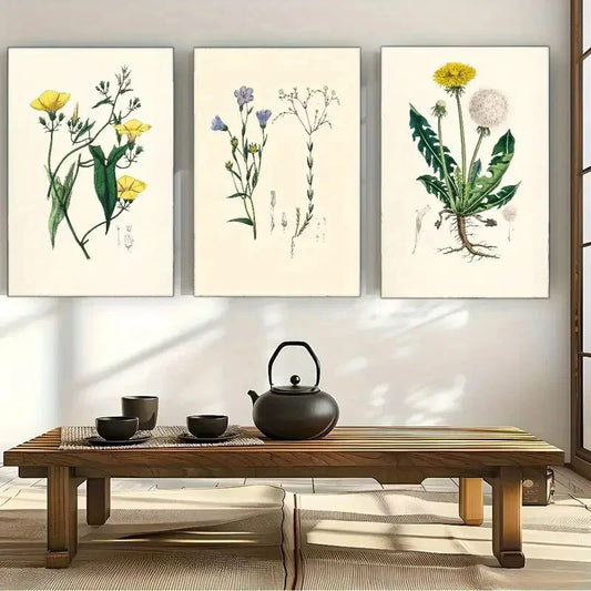 3pcs Environment Herbal Art Floral Poster Metal Print Ready to Hang Art
