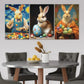 3pcs King Bunny Eating Sweets Colourful Eggs Metal Print Ready to Hang Art