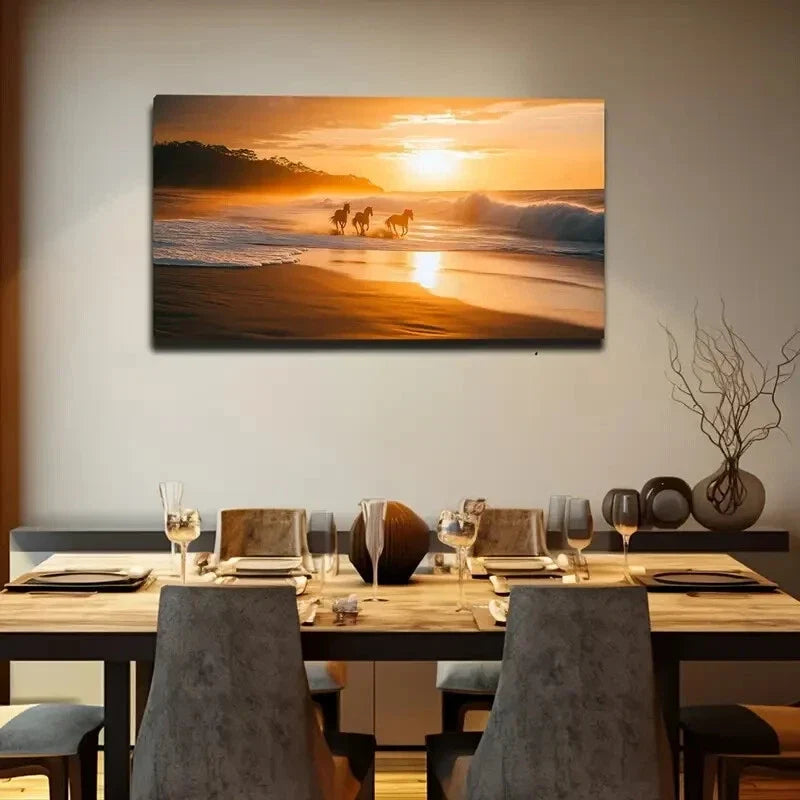 Serene Beach Sunset Scene Wall Art canvas office home room framed 120x60cm