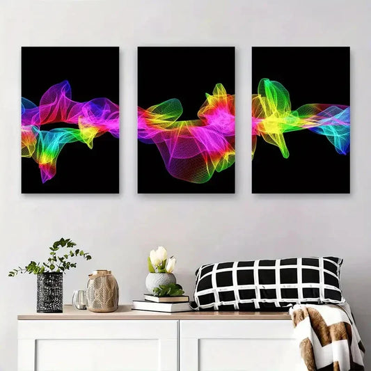 3pcs Vibrant Multicolor Swirling Patterns Metal Print Ready to Hang Art
