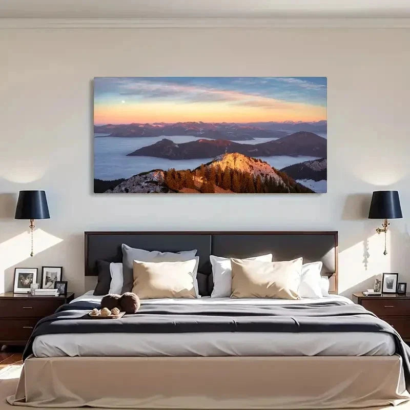 Brown Green Trees On Mountains Wall Art Canvas Office Home Room Framed 120x60cm