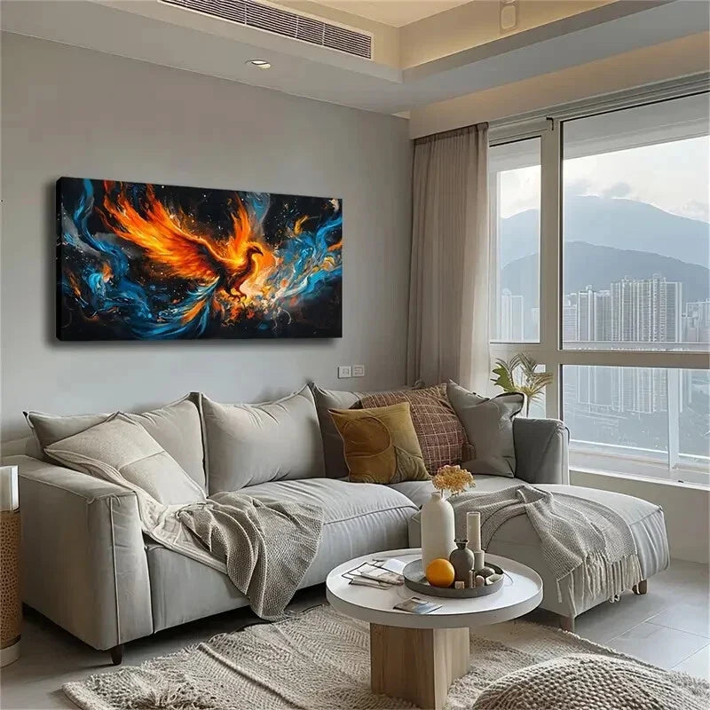 Vibrant Phoenix Surrounded Wall Art Canvas Office Home Room Framed 120x60cm