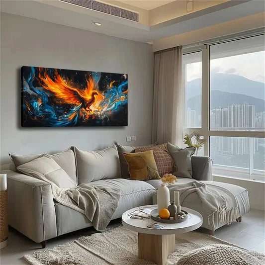 Vibrant Phoenix Surrounded Wall Art Canvas Office Home Room Framed 120x60cm