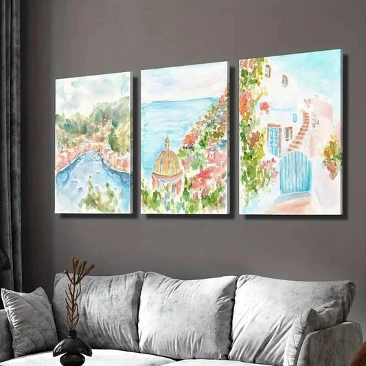 3pcs Ocean Coastal City Nature Landscape Wall Art Set Canvas Framed 40x60cm - High Quality Print 100% Australian Made Wall Canvas Ready to Hang