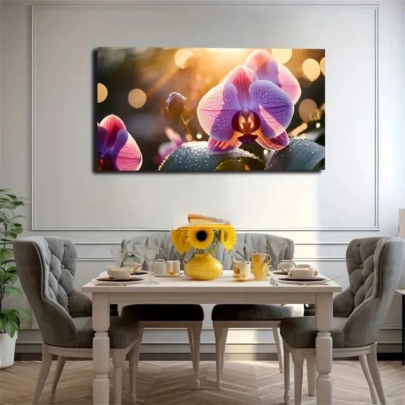 Sunlit Pink And Red Orchid Wall Art Canvas Office Home Room Framed 80x45cm