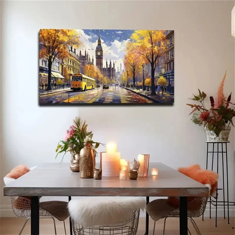 Yellow Tree Branches And Car Wall Art Canvas Office Home Room Framed 80x45cm