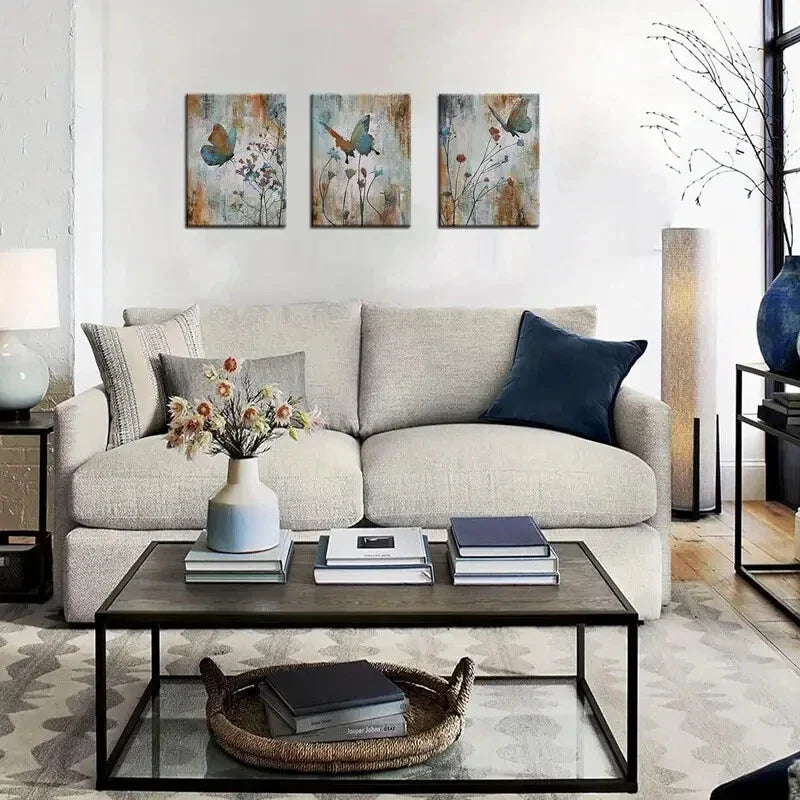 3pcs Vintage Botanical Print with Butterflies Metal Print Ready to Hang Art