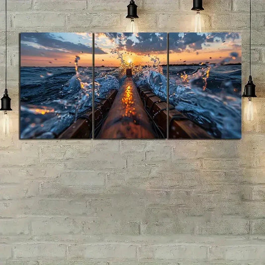 3pcs Dynamic Water Splash Vibrant Sunset Metal Print Ready to Hang Art