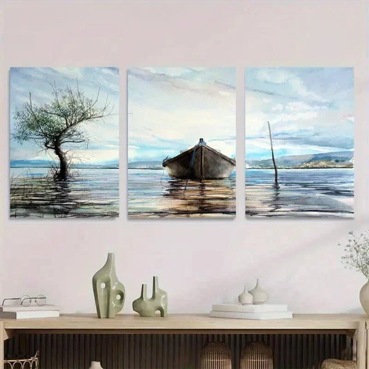 3pcs Panel Serene Lake Scene Triptych Classic Metal Print Ready to Hang Art