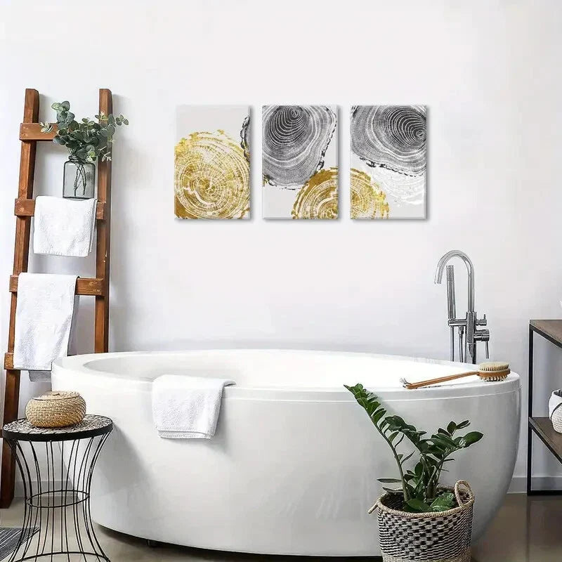 3pcs Abstract Black and Golden Metal Print Ready to Hang Art